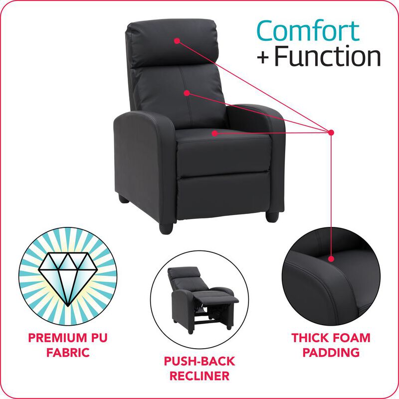 CorLiving Oren PU Recliner in Black