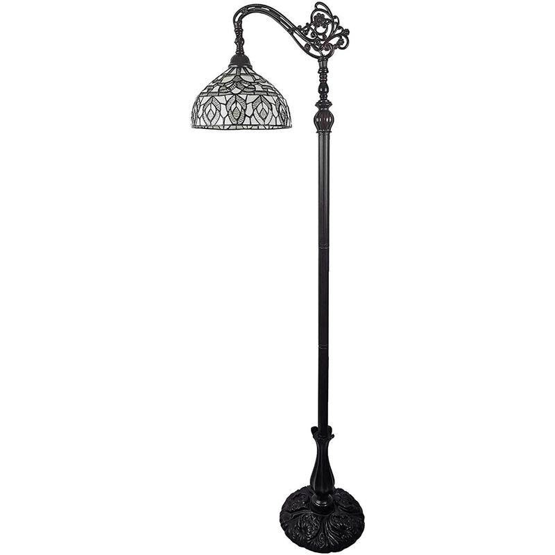 Hivvago 62" Brown And White Torchiere Floor Lamp With White Peacock Feather Glass Dome Shade