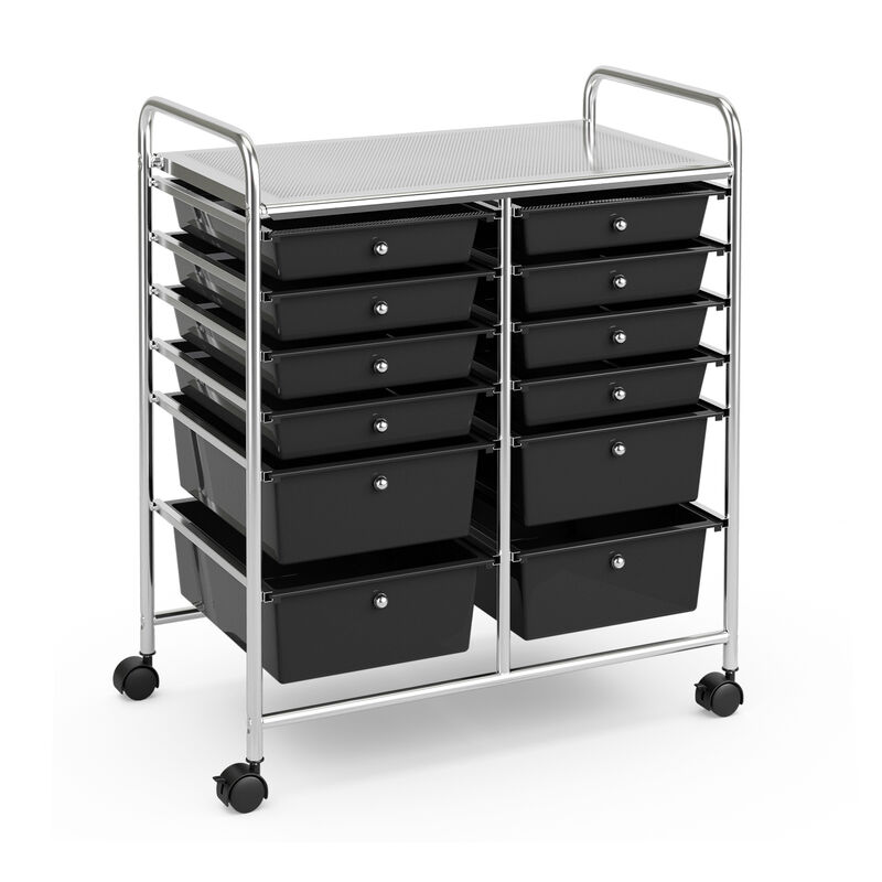 12-Drawer Rolling Organizer Cart with Lockable Wheels and Smooth Glide Drawers