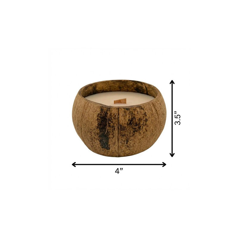 HomeRoots 4" Scented Candle In Brown Coconut Shell Holder image number 2