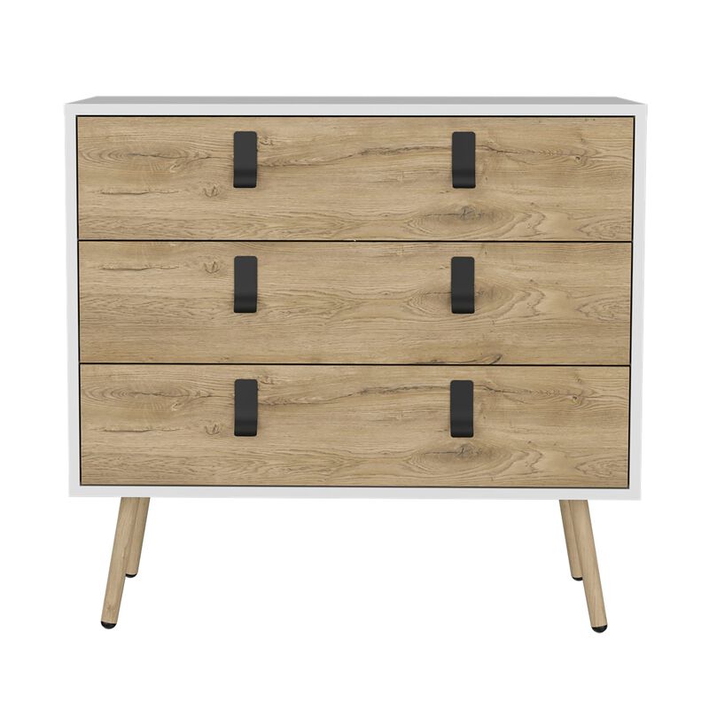 Huna Dresser, Modern 3-Drawer Unit with Handles-White / Macadamia
