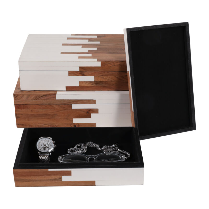 S/3 10/11/12" 2-toned Boxes, Natural/white image number 2
