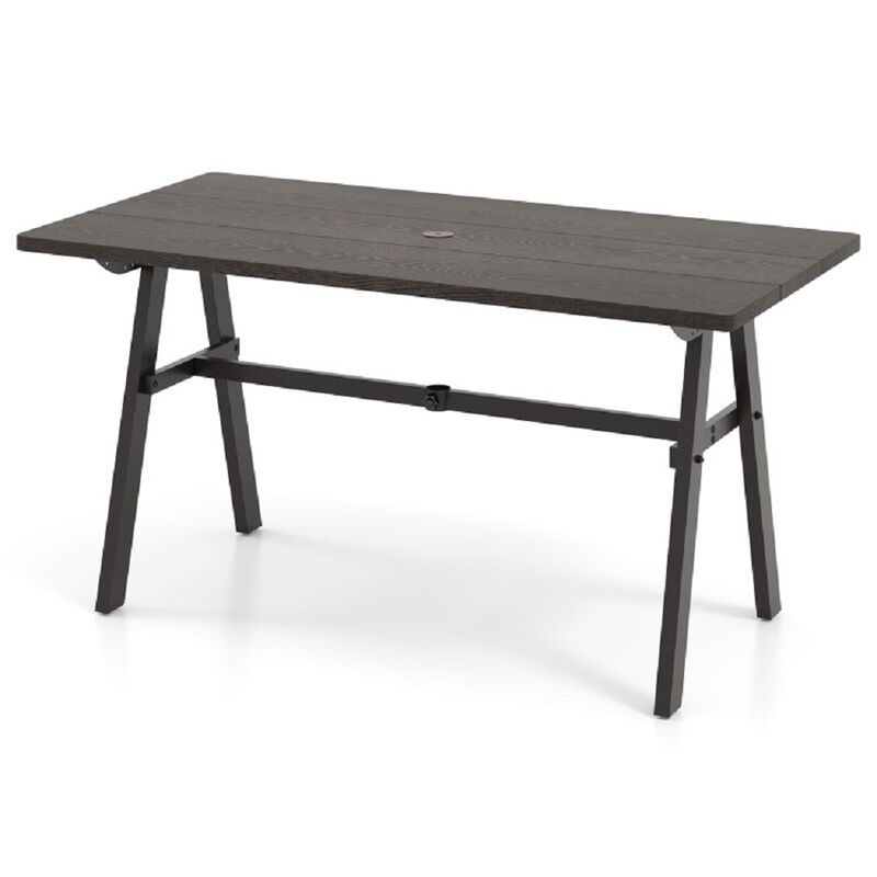 Outdoor Table for 6 People – Weather-Resistant Dining Table with Umbrella Hole