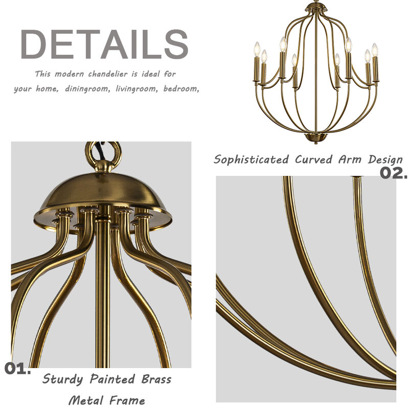 W26 in 8 Lights Modern Classic Candelabra Chandelier Farmhouse Glam Candle Pendant Light For Living Room Dining Room And Entryway image number 4
