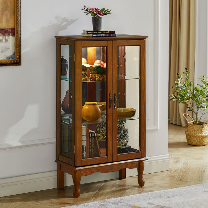 Curio Cabinet Lighted Display Cabinet with Adjustable Glass Shelves and Mirrored Back Panel