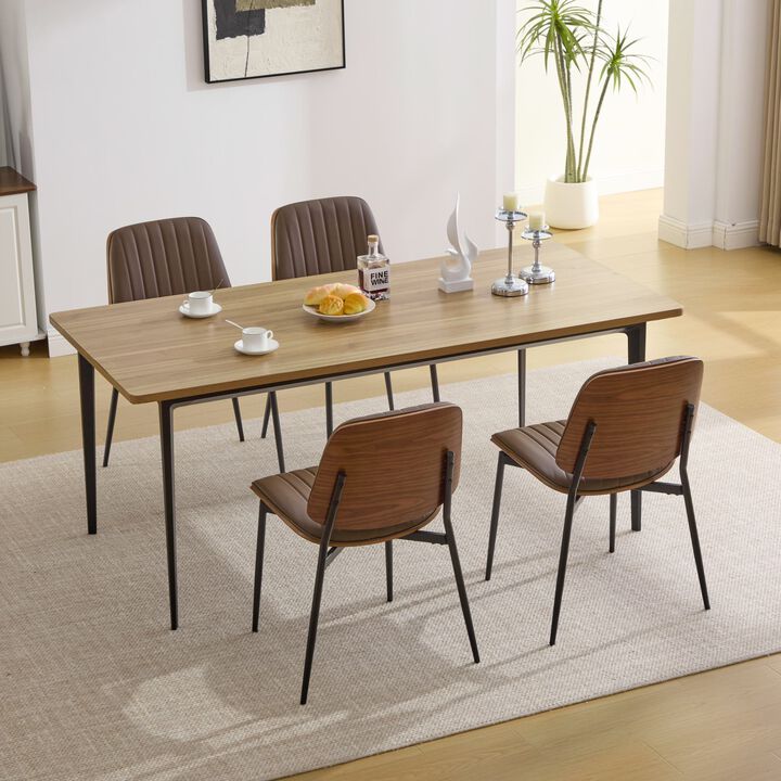 Whisen Set of 2 Mid Century Modern Dining Chairs, Faux Leather Upholstered Seat with Bentwood Back Metal Legs for Kitchen Dining Room