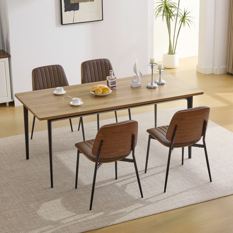 Whisen Set of 2 Mid Century Modern Dining Chairs, Faux Leather Upholstered Seat with Bentwood Back Metal Legs for Kitchen Dining Room image number 1