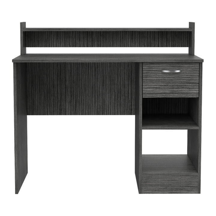 DEPOT E-SHOP Vera Computer Desk with Top Open Shelf, 1-Drawer and 2-Storage Shelves, Smokey Oak