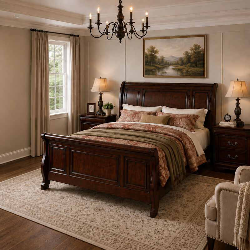 Queen Bedroom Set, Brown Wood, 3 Piece Set with 2 Nightstands image number 1