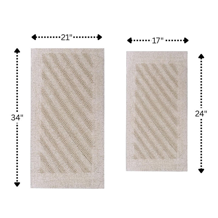 Knightsbridge Shooting Star 220 GSF Reversible Bath Rug Set - 2- Piece - 17x24 and 21x34", Ivory