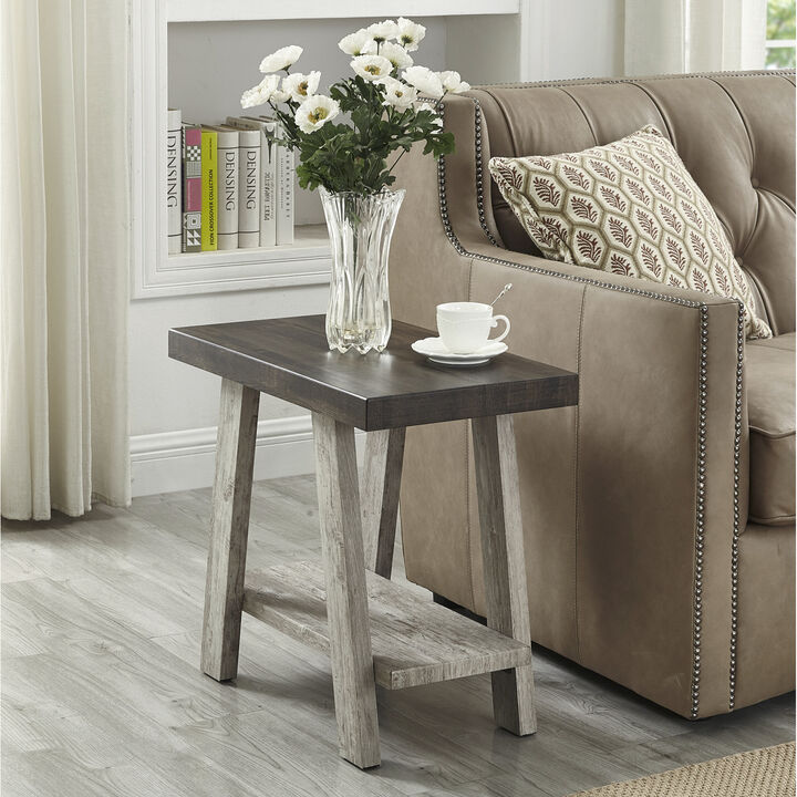 Streamdale Two-Tone Wood Shelf Side Table in Weathered Walnut and Gray