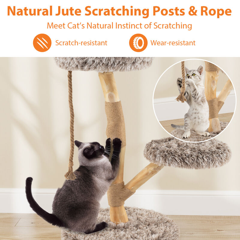 Modern Wooden Cat Tower with Perch and Durable Jute Scratching Posts-Natural image number 6