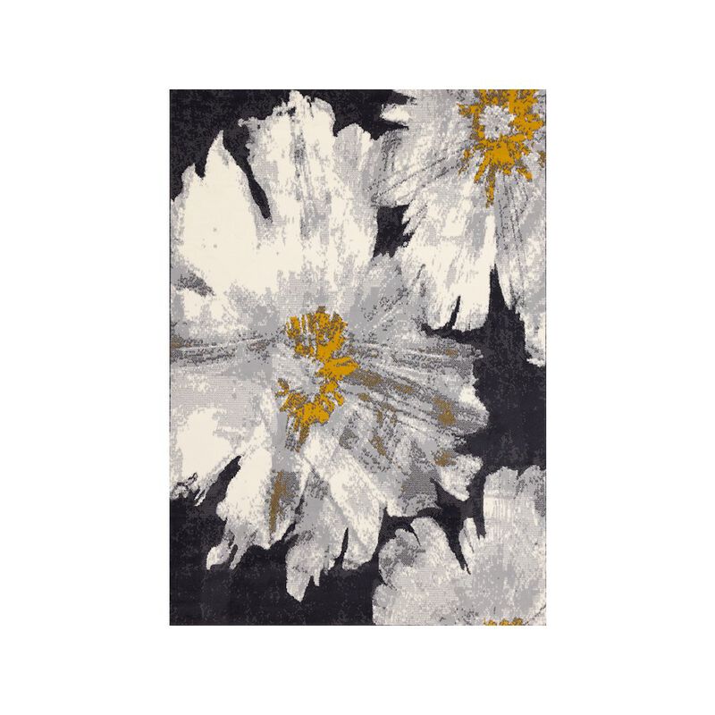 Novelle Home Functional Style Grey White Yellow Flower Area Rug, 4'7 x 6'7, 4'7 x 6'7 image number 0