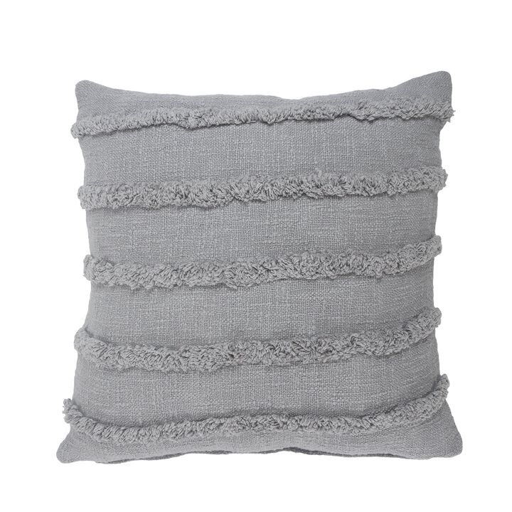 20" Gray Overtufted Solid Square Throw Pillow