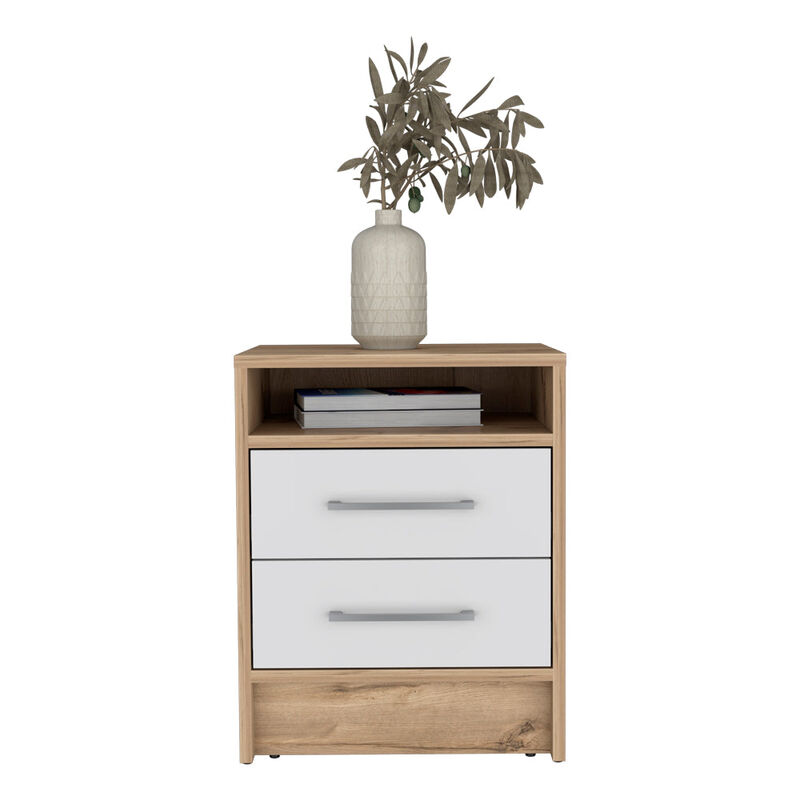 Nightstand Cartiz, Bedroom, White / Light Oak