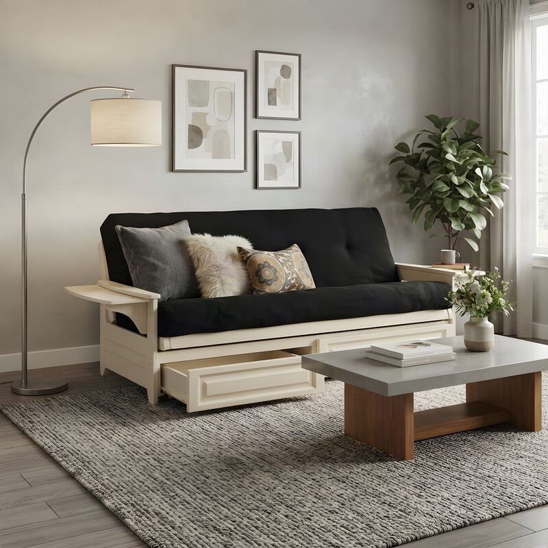 Phoenix Frame-Antique White Finish-Suede Black Mattress-Storage Drawers image number 5