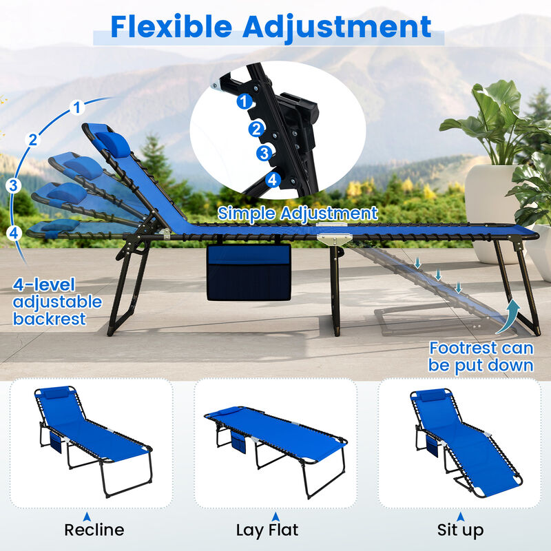 Adjustable 4 Position Folding Lounge Chair with Reclining Backrest and Footrest image number 5