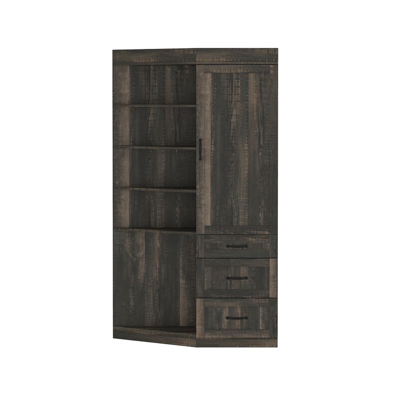 FUFU&GAGA American Farmhouse Corner Storage Cabinet with 1 Door, 3 Drawers and Open Shelves, Space-Saving Corner Unit (39.3 in. W x 20.6 in. D x 70 in. H), Brown