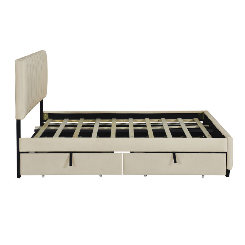 Merax Velvet Platform Bed Frame with  Drawers and Trundle