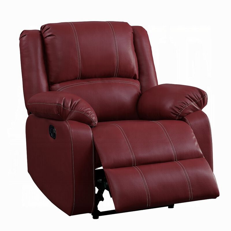 Zuru Motion Manual Rocker Recliner Chair, Plush Dark Red Faux Leather - Benzara image number 2