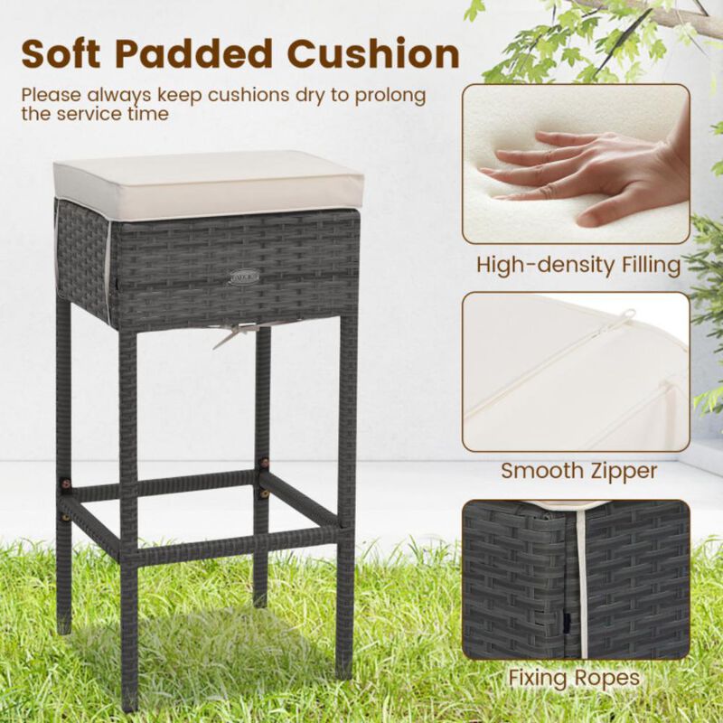 Hivvago 5 Pieces Outdoor Wicker Bar Table Set with Hidden Storage Shelves