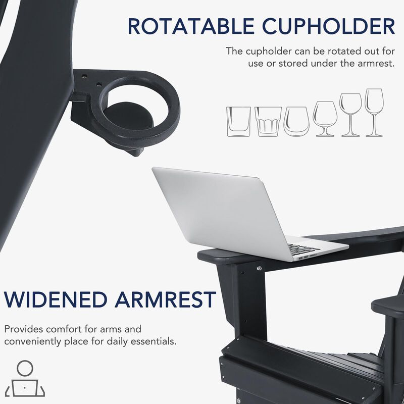 ABCPATIO Plastic Adirondack Chair - Rocking Adirondack Chairs with Cup Holder, Weather Resistant Seating for Patio, Porch, Deck,