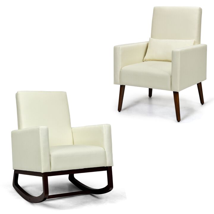 2-in-1 Fabric Upholstered Rocking Chair with Pillow