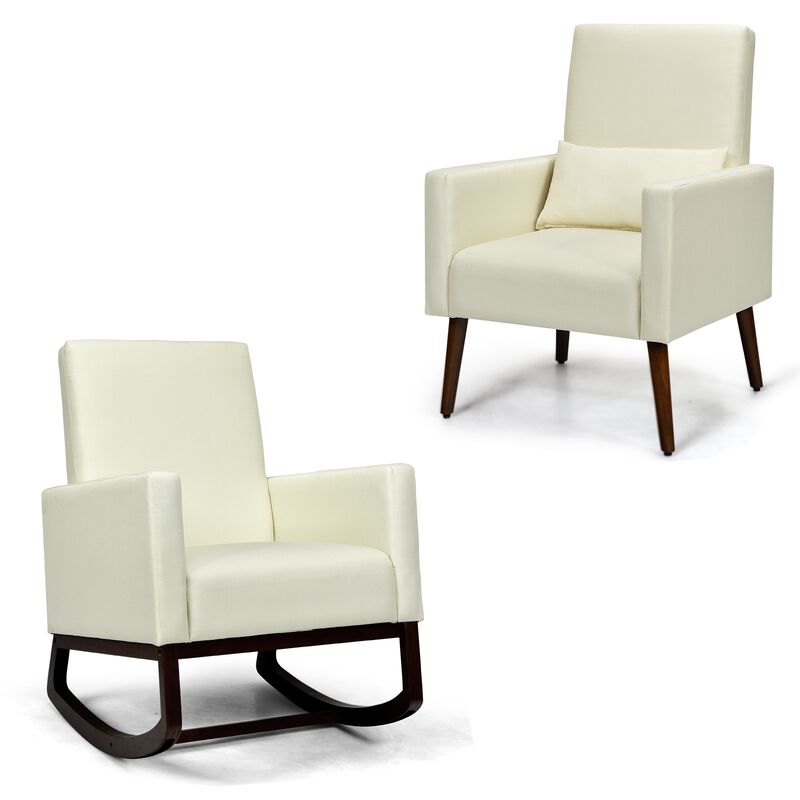 2-in-1 Fabric Upholstered Rocking Chair with Pillow