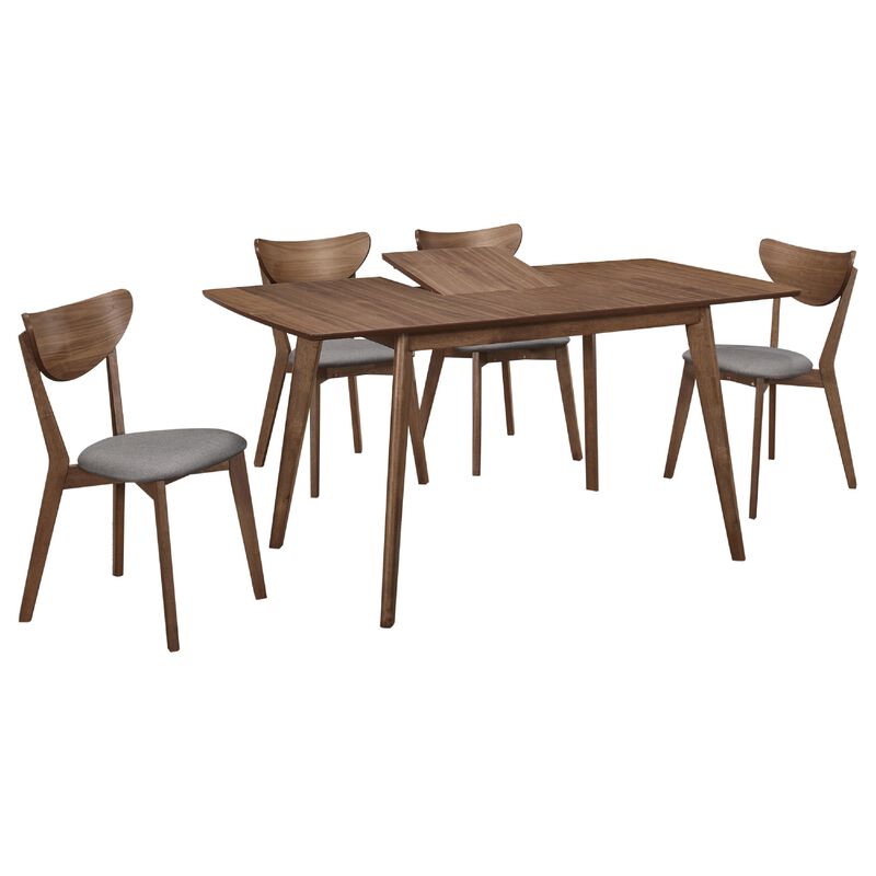 Relo 5pc Extendable Dining Table and 4 Chairs, Walnut Brown, Gray - Benzara