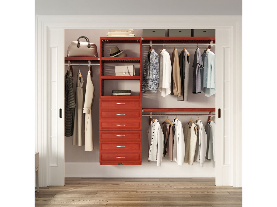 Solid Wood Walk-In Closet Organizer with 6 Drawers