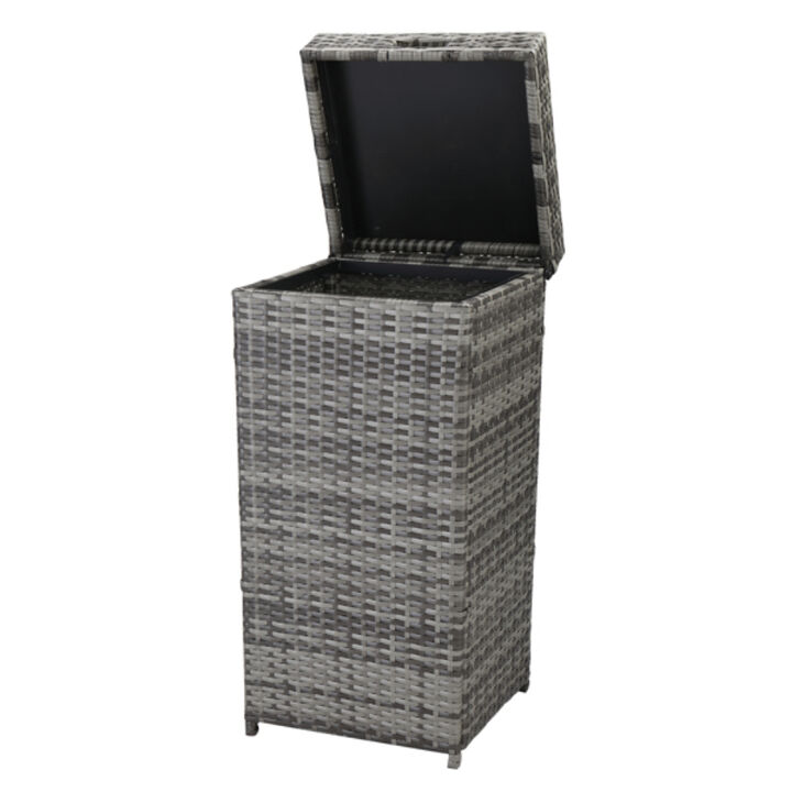 Decorative Outdoor Trash Can Rattan-Style Bin with Metal Frame & Top Cover