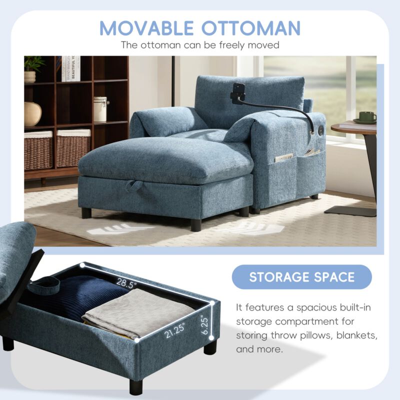 Kiple Modern Chenille Accent Chair & Ottoman Set image number 3
