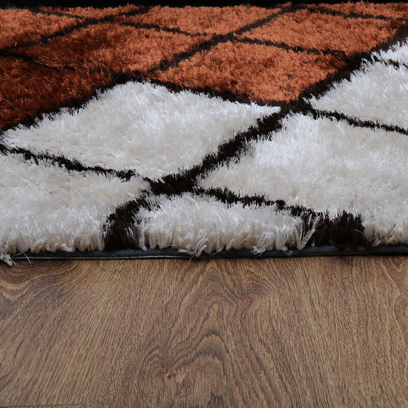 RUGSOTIC CARPETS HAND TUFTED SHAG POLYESTER ECO-FRIENDLY AREA RUGS  - 5'x8', Rectangle, Purple Beige, Geometric Modern Design, High Pile Thick Handmade Anti Skid Rugs for Living Room K00050