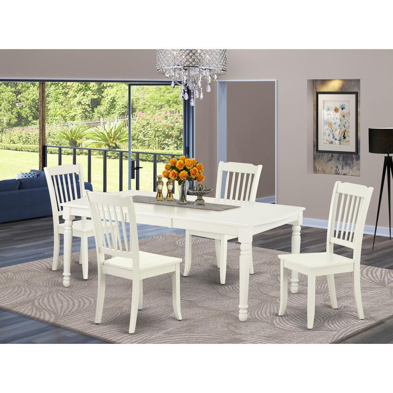 East West Furniture Dining Room Set Linen White, DODA5-LWH-W