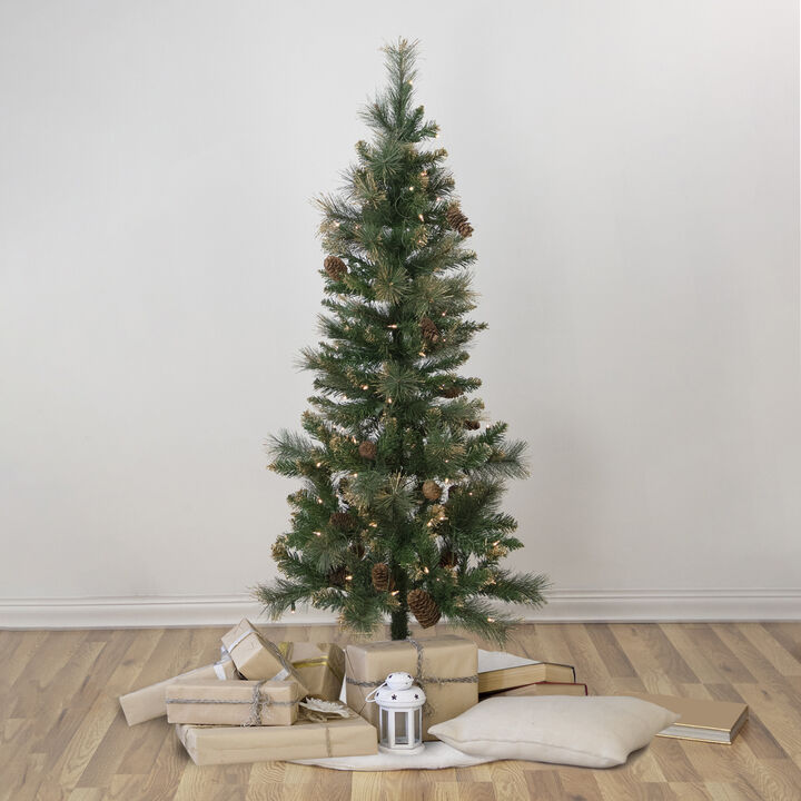 4.5' Pre-Lit Yorkshire Pine Pencil Artificial Christmas Tree  Clear Lights