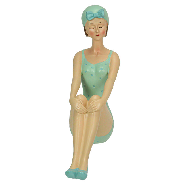 Retro Bathing Beauty Beach Girl Green Polka Dot Swimsuit Resin Figurine Home