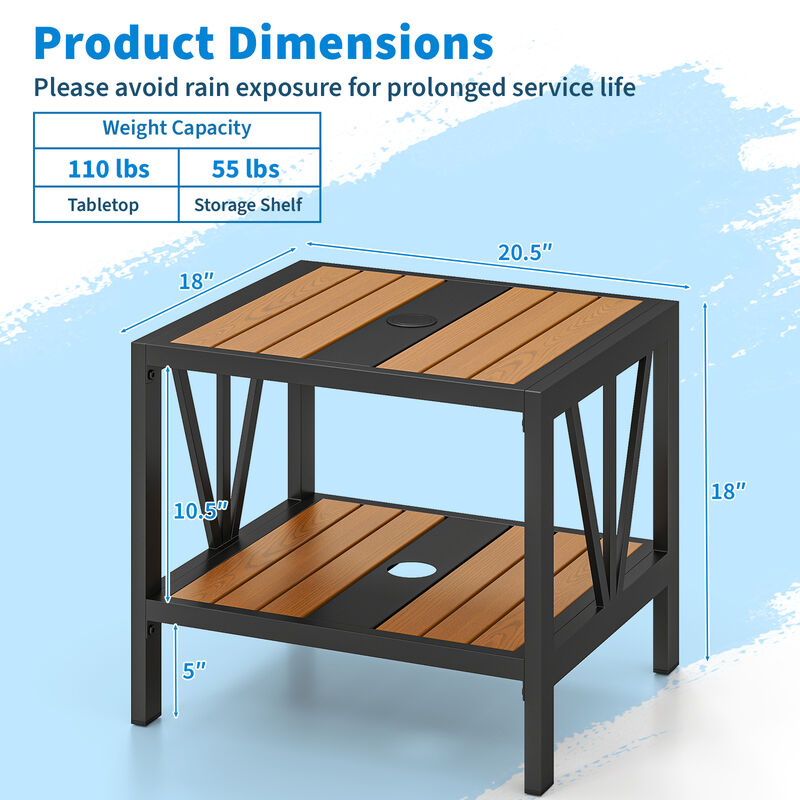Outdoor Side Table with Built-In Umbrella Hole and Storage Shelf for Porch image number 2