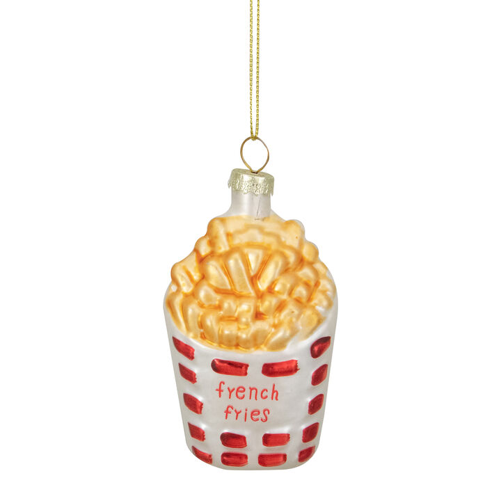 3.25" Golden Yellow  Red  and White French Fries Glass Christmas Ornament