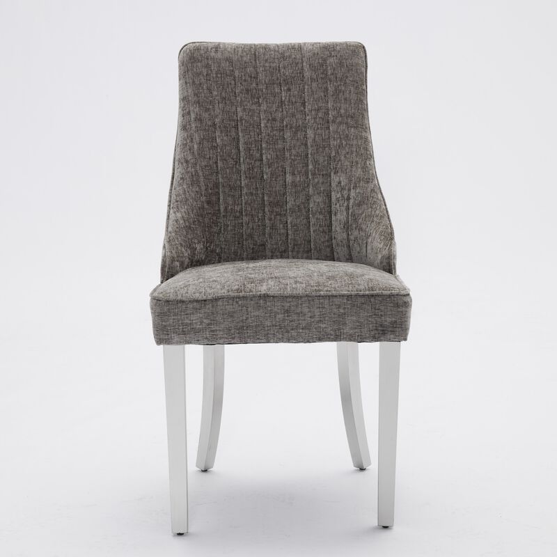 Set of 2 Upholstered Dining Chairs with Comfy Fabric and Stainless Steel Legs