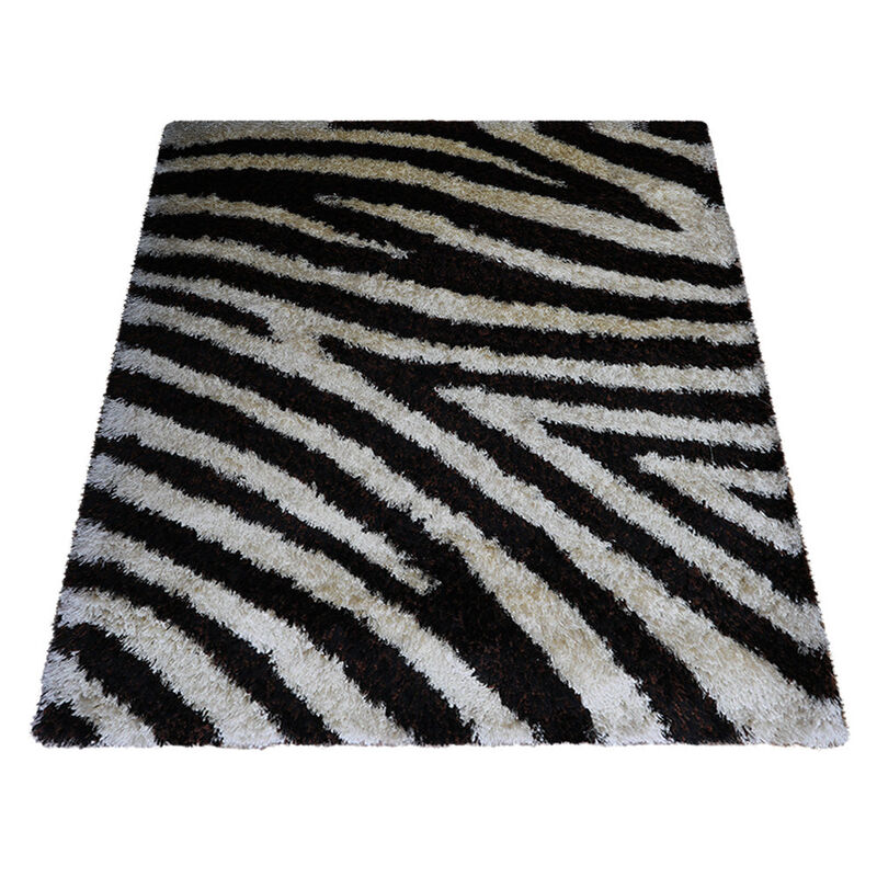 RUGSOTIC CARPETS HAND TUFTED SHAG POLYESTER ECO-FRIENDLY AREA RUGS  - 6'x9', Rectangle, Brown Ivory, Contemporary Modern Design, High Pile Thick Handmade Anti Skid Rugs for Living Room K00037