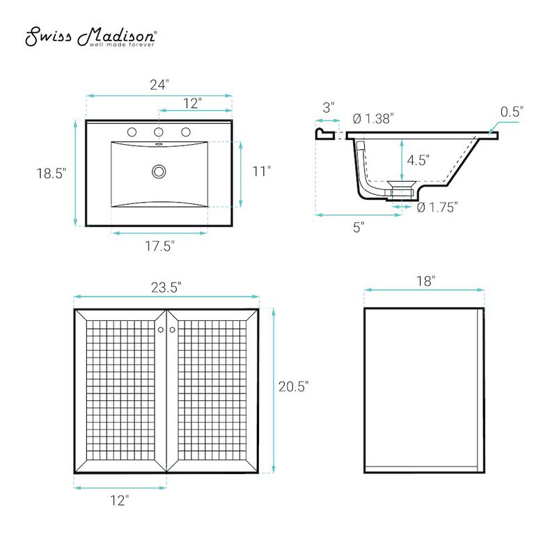 24" Wall-Mounted Bathroom Vanity in White Oak, Centerset Faucet Holes Vanity Top image number 5