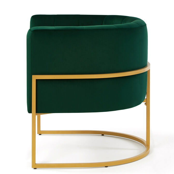 Upholstered Velvet Accent Chair with Golden Metal Stand, Mid Century Living Room Leisure Chair with Curve Backrest Jade( Emerald)