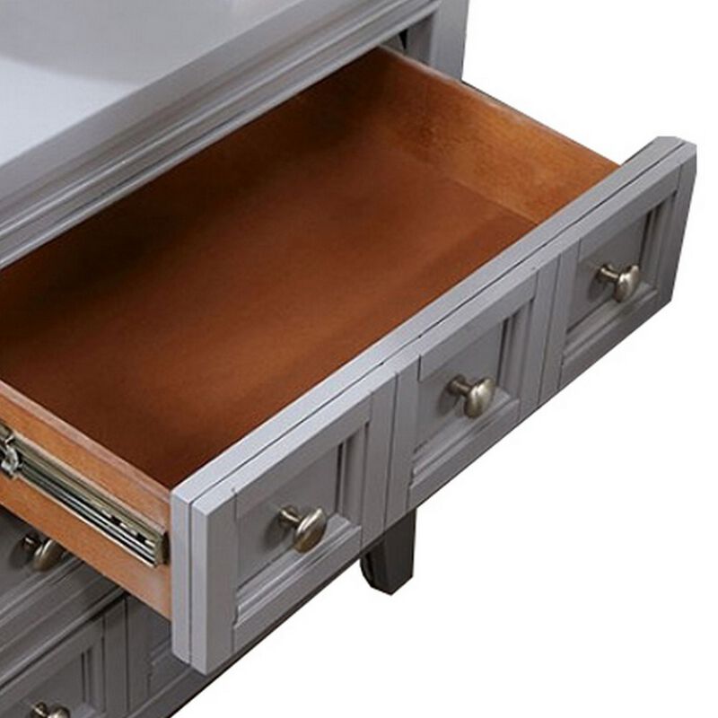 Cile 26 Inch Nightstand, 3 Panel Drawers, Gray Wood, Round Nickel Handles - Benzara