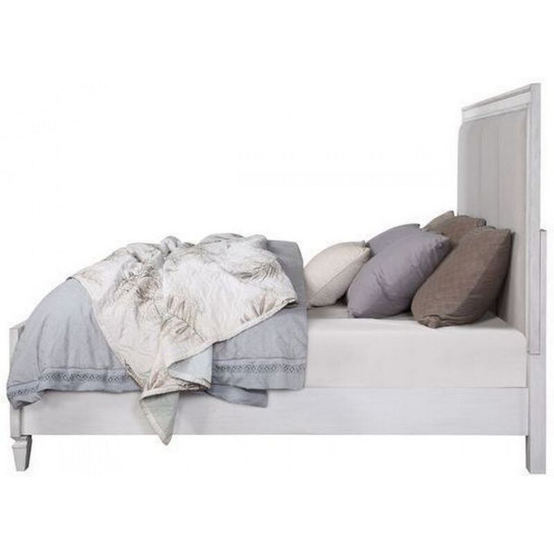 Queen Bed with Channel Tufted Fabric Padding, White and Gray