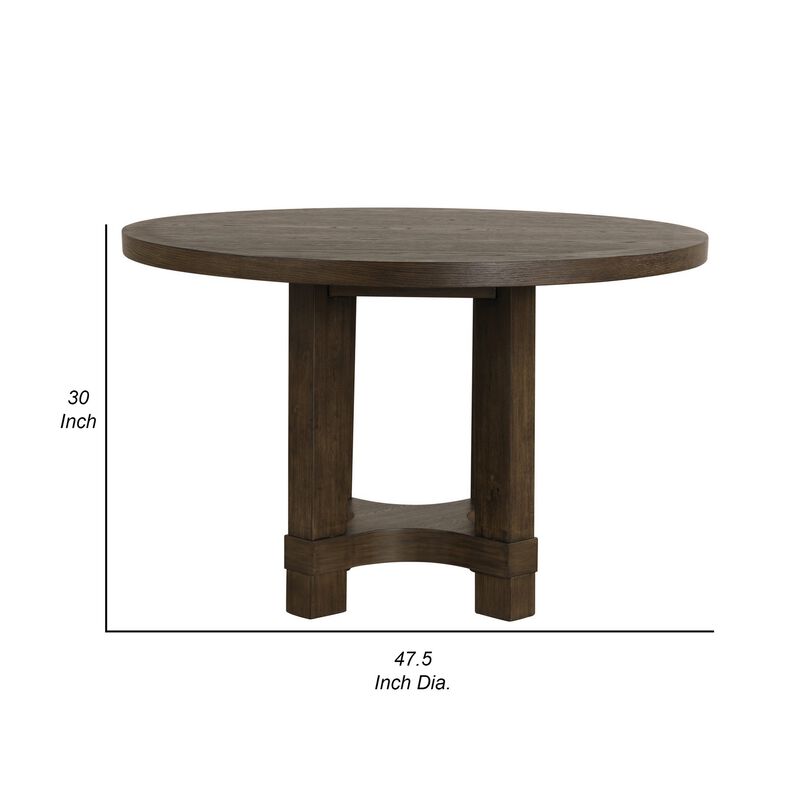 Cora 48 Inch Dining Table, Round Rubberwood Frame, Brown Ash Veneer image number 5