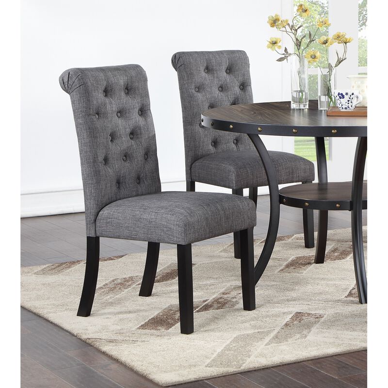 Charcoal Fabric Set of 2 Dining Chairs Contemporary Plush Cushion Side Chairs Nailheads Trim Tufted Back Chair Kitchen Dining Room image number 5