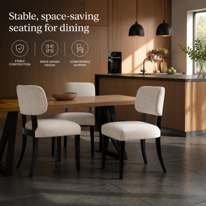 GOODSILO Set of 2 Fabric Upholstered Wooden Dining Chairs, Mid-Century Modern Farmhouse Style for Kitchen, Dining Room & Small Spaces image number 4