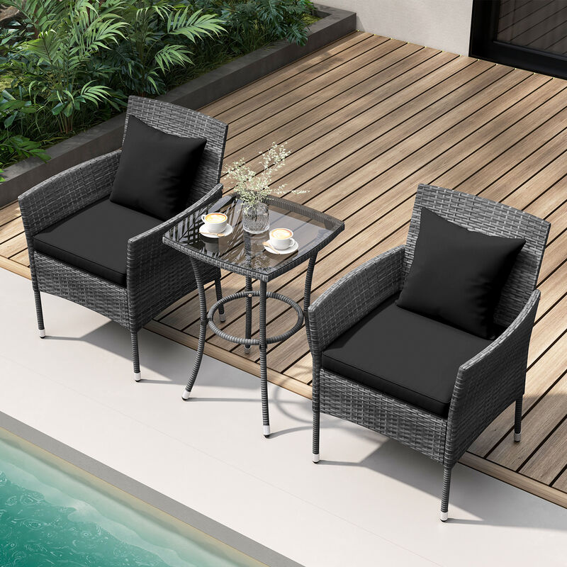 3-Piece Patio Chair and Coffee Table Set with Tempered Glass Top