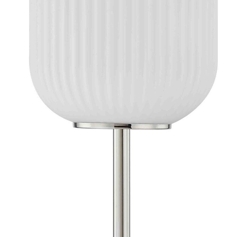 Aimy 27 Inch Table Lamp, LED Glass Shade, Metal, Chrome and White Finish - Benzara