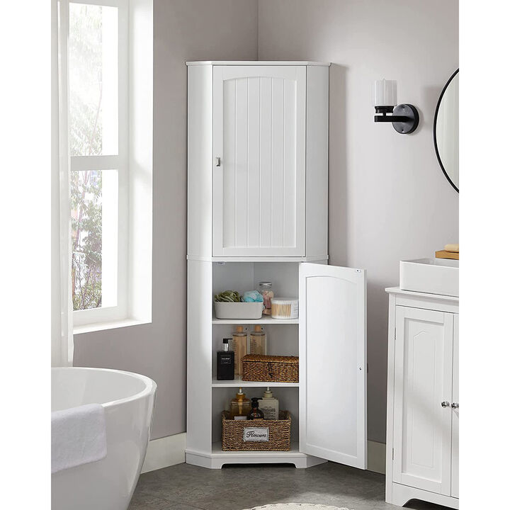 Freestanding Tall Corner Cabinet with 2 Doors and 4 Adjustable Storage Shelves